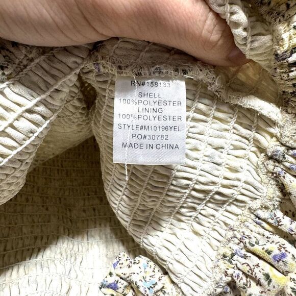 Nibi MTK Blouse Stretch Crop Puff Sleeve Top Cream Micro Floral Womens sz Small - Picture 5 of 7